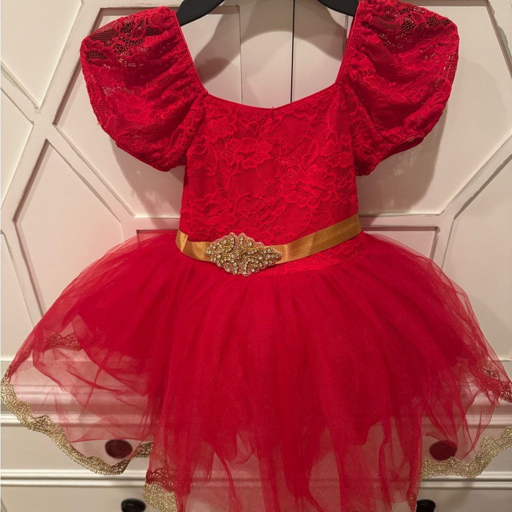 Revolution Dance  Red and Gold Lace Kids Dance Costume My Favorite Things